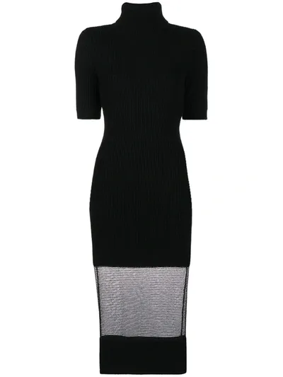 Elisabetta Franchi Roll Neck Sheer Panel Dress In Black