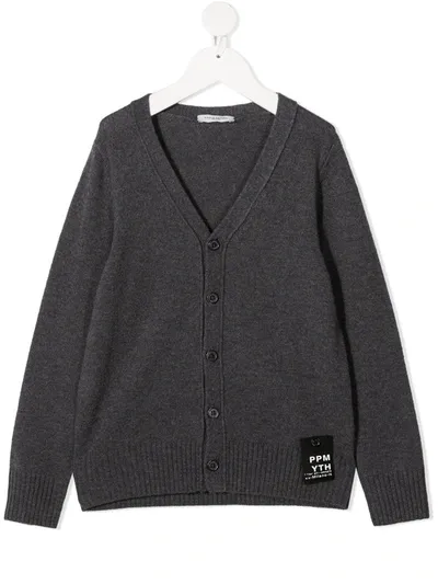 Paolo Pecora Kids' Logo Patch Cardigan In Grey