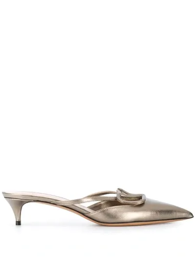 Valentino Garavani Vlogo Signature Mules In Grey In Gold