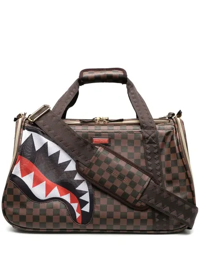 Sprayground Shark Pet Carrier Checked Bag In Brown