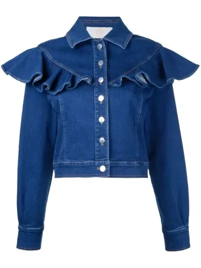 Sara Battaglia Ruffled Denim Jacket