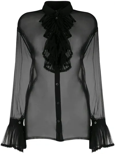 Maison Margiela Sheer Ruffled-detail Blouse In Black