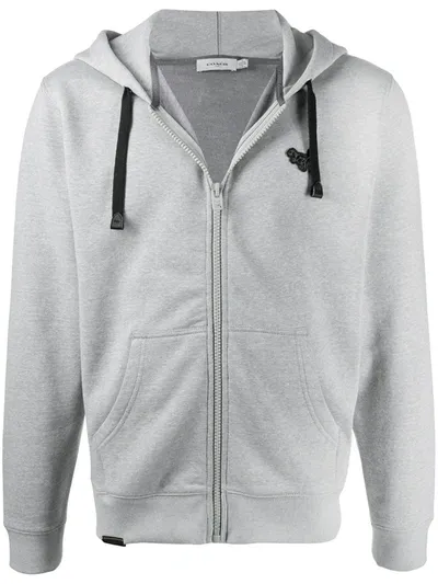 Coach Logo Drawstring Hoodie In Grey