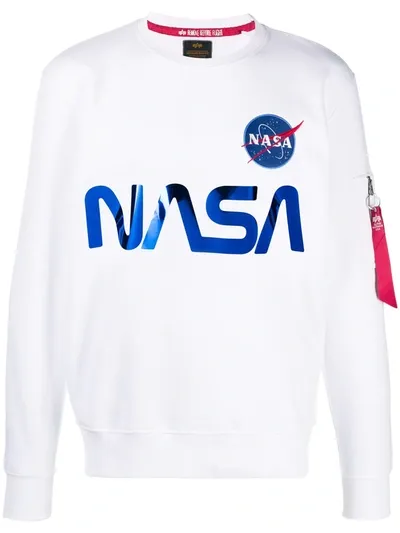 Alpha Industries Nasa-print Rib-trimmed Sweatshirt In White