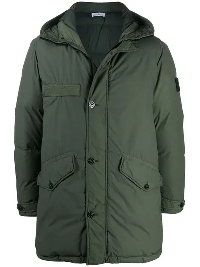 Stone Island Hooded Parka Coat In Green