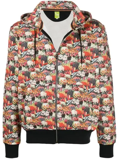 Paul Smith Floral Print Zip Cardigan In Orange