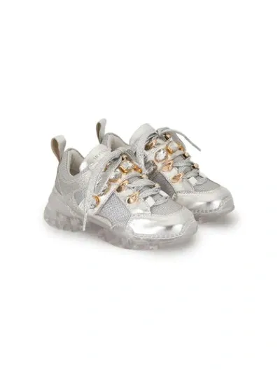 Monnalisa Kids' Gem-embellished Low-top Sneakers In Silver