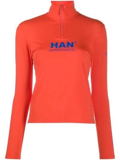 Han Kjobenhavn Logo Print Half-zip Top In Red