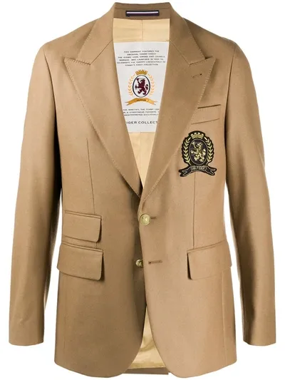 Tommy Hilfiger Longline Virgin Wool Crest Blazer In Neutrals