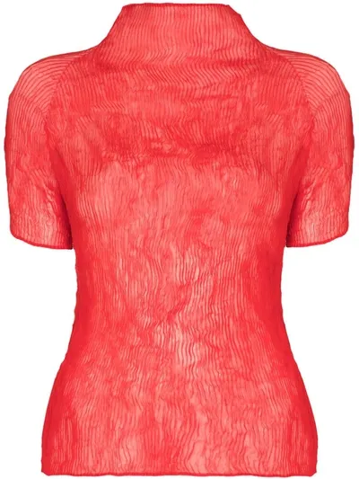 Issey Miyake Plissé-effect Mock-neck Top In Red