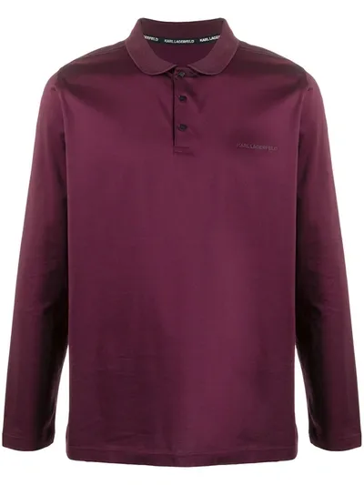 Karl Lagerfeld Long-sleeved Logo Print Polo Shirt In Purple