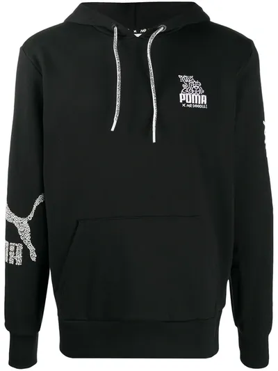 Puma Logo Print Hoodie In Black