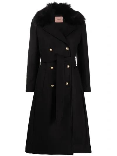 Twinset Double Breasted Mid-length Coat In Black