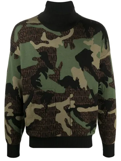 Moschino Camouflage Turtleneck Multicolor In Green