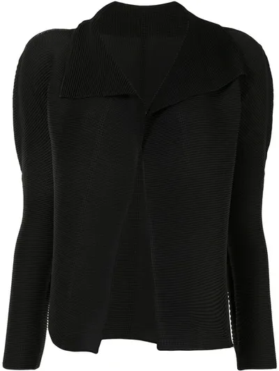 Issey Miyake Micro-pleated Long-sleeved Cardigan In Black