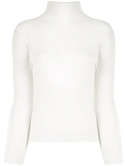 Issey Miyake Micro-pleated Long Sleeve Top In White