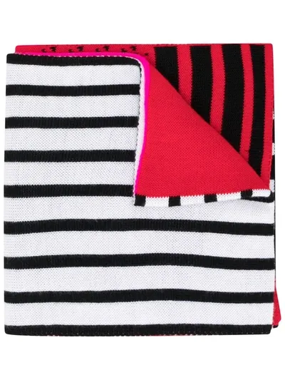 Msgm Logo Striped Knitted Scarf In Red