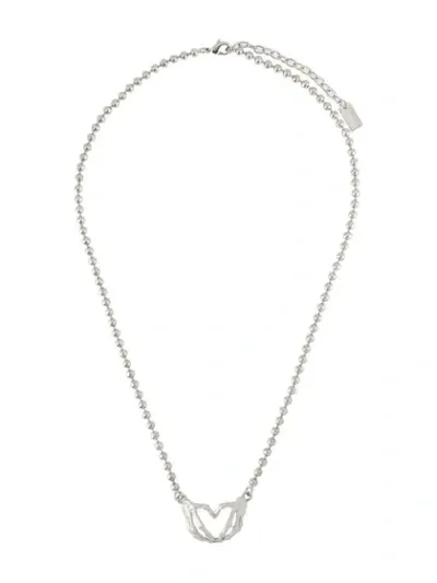 Msgm Skeleton Hands Necklace In Silver