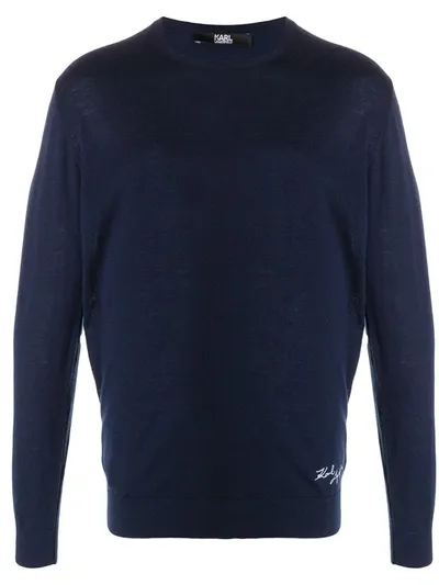 Karl Lagerfeld Knitted Crew Neck Cashmere Jumper In Blue