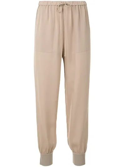 Theory Rib Cuff Silk Joggers In Brown