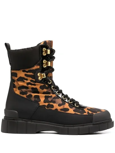 Car Shoe Leopard Print Combat Boots In Brown