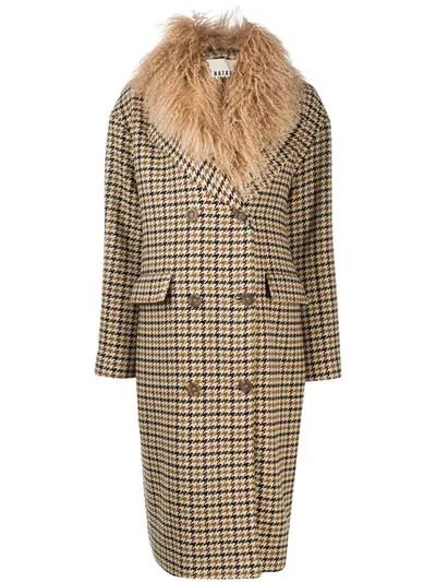 Bazar Deluxe Faux Fur Trim Double-breasted Coat In Neutrals