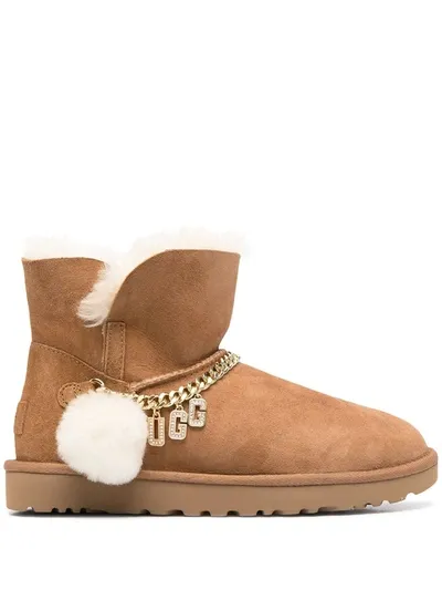 Ugg Logo-charm Suede Boots In Neutrals