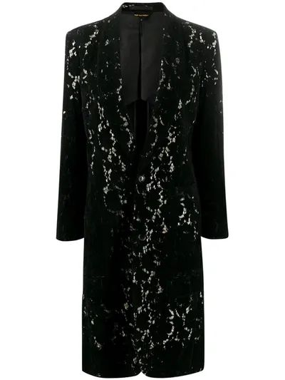 Comme Des Garçons Lace Midi Single-breasted Coat In Black