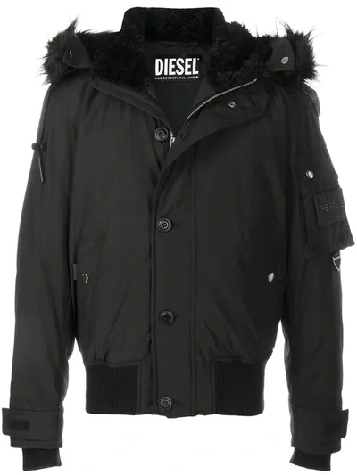 Diesel Faux-fur Trimmed Hood Jacket In Black