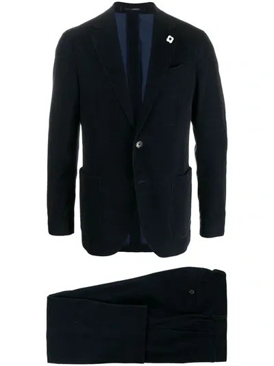 Lardini Textured Single-breasted Suit In Blue