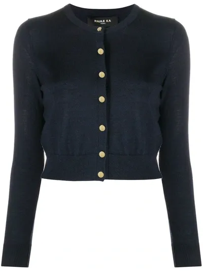 Paule Ka Round Neck Cropped Cardigan In Blue