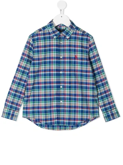 Ralph Lauren Kids' Checked Polo Pony Shirt In Blue