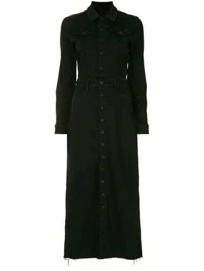 Mother Front-slit Midi Shirt Dress In Black