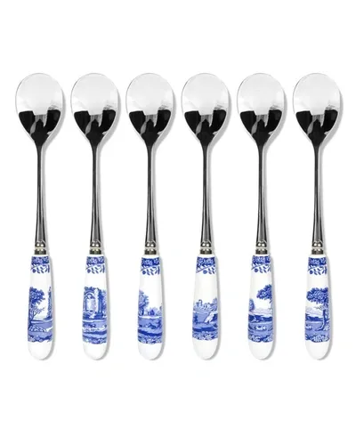 Spode Blue Italian Set Of 6 Teaspoons In Blue/white