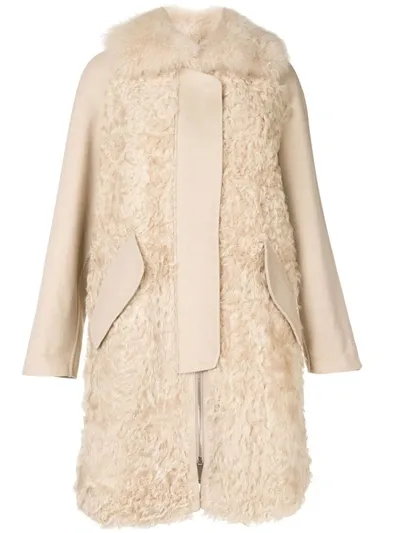 Yves Salomon Faux-fur Wool Coat In Neutrals