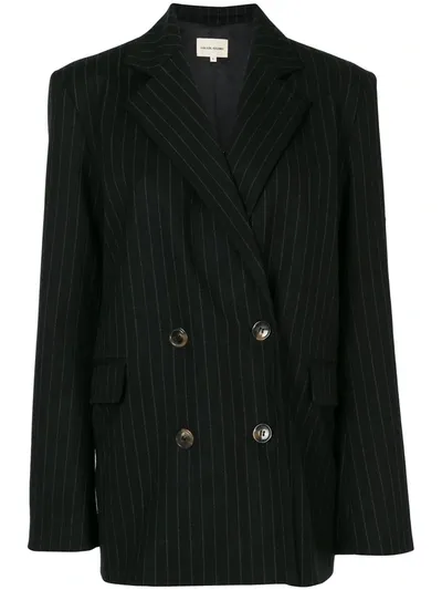 Loulou Studio Striped Double-breasted Blazer In Black