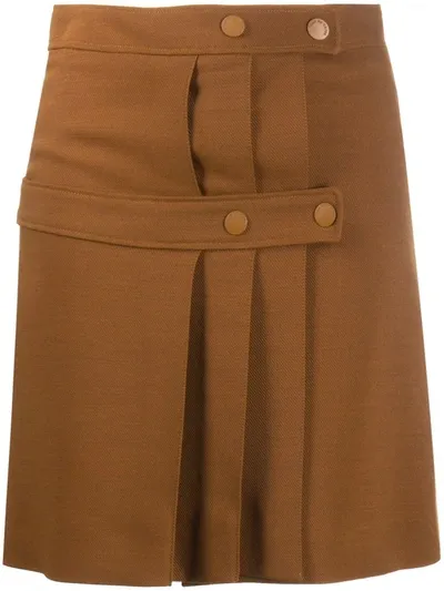 See By Chloé Pleated Twill Mini Skirt In Brown