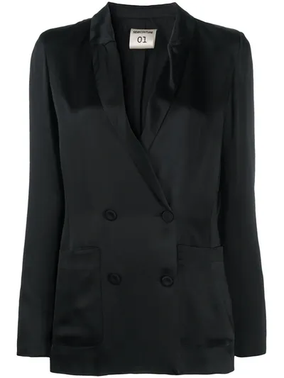 Semicouture Double-breasted Satin Jacket In Black