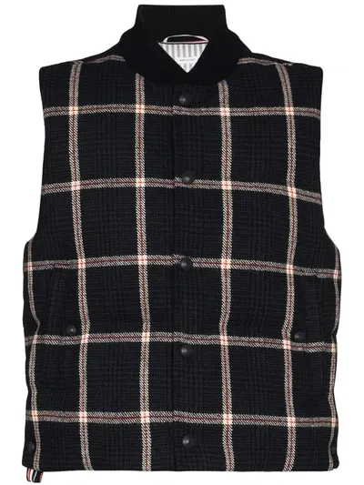 Thom Browne Checked Padded Wool Gilet In Blue