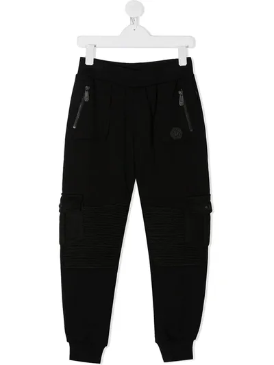 Philipp Plein Kids' Logo Patch Track Pants In Black