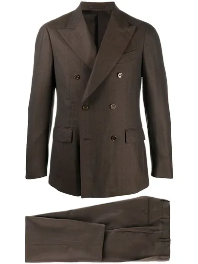 Lardini Slim Double-breasted Suit In Brown