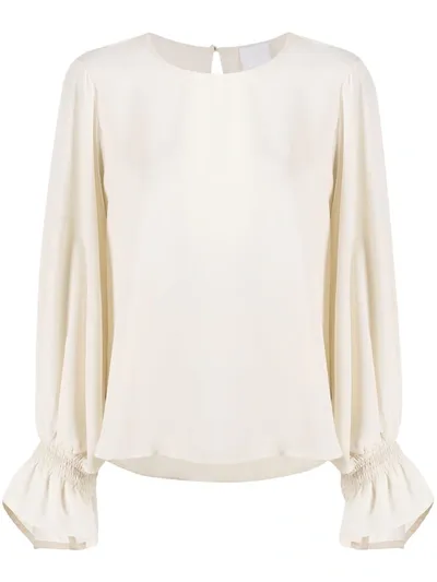 Merci Crew-neck Puff-sleeved Blouse In Neutrals