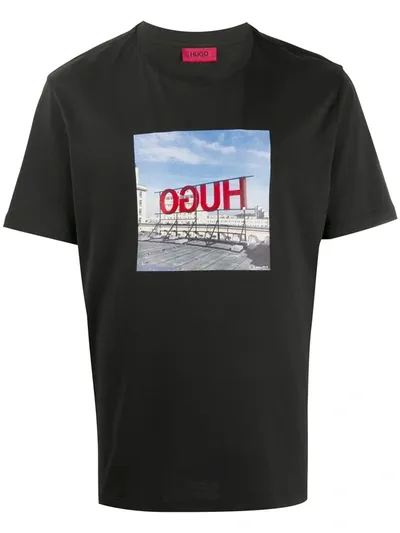 Hugo T-shirt Mit Foto-print In Black