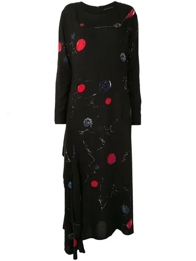 Yohji Yamamoto Asymmetric Circle-print Shift Dress In Black