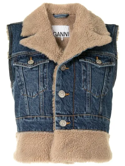 Ganni Sleeveless Denim Jacket In Blue