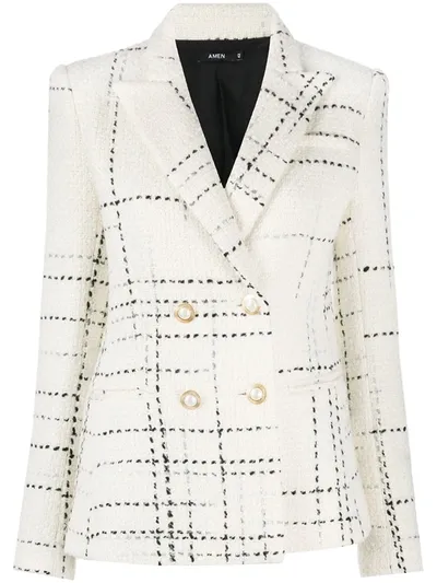 Amen Check Pattern Tweed Jacket In Neutrals