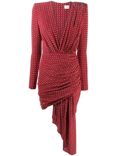 Alexandre Vauthier Square Print Silk Wrap Dress In Red