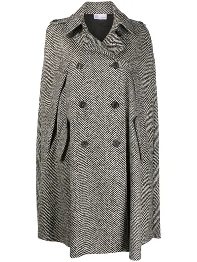 Red Valentino Herringbone Double-breasted Coat In Black