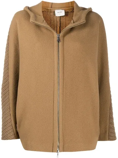 Alysi Virgin Wool Knit-back Hoodie In Neutrals