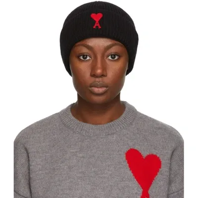 Ami Alexandre Mattiussi Logo-patch Knitted Beanie Hat In Black